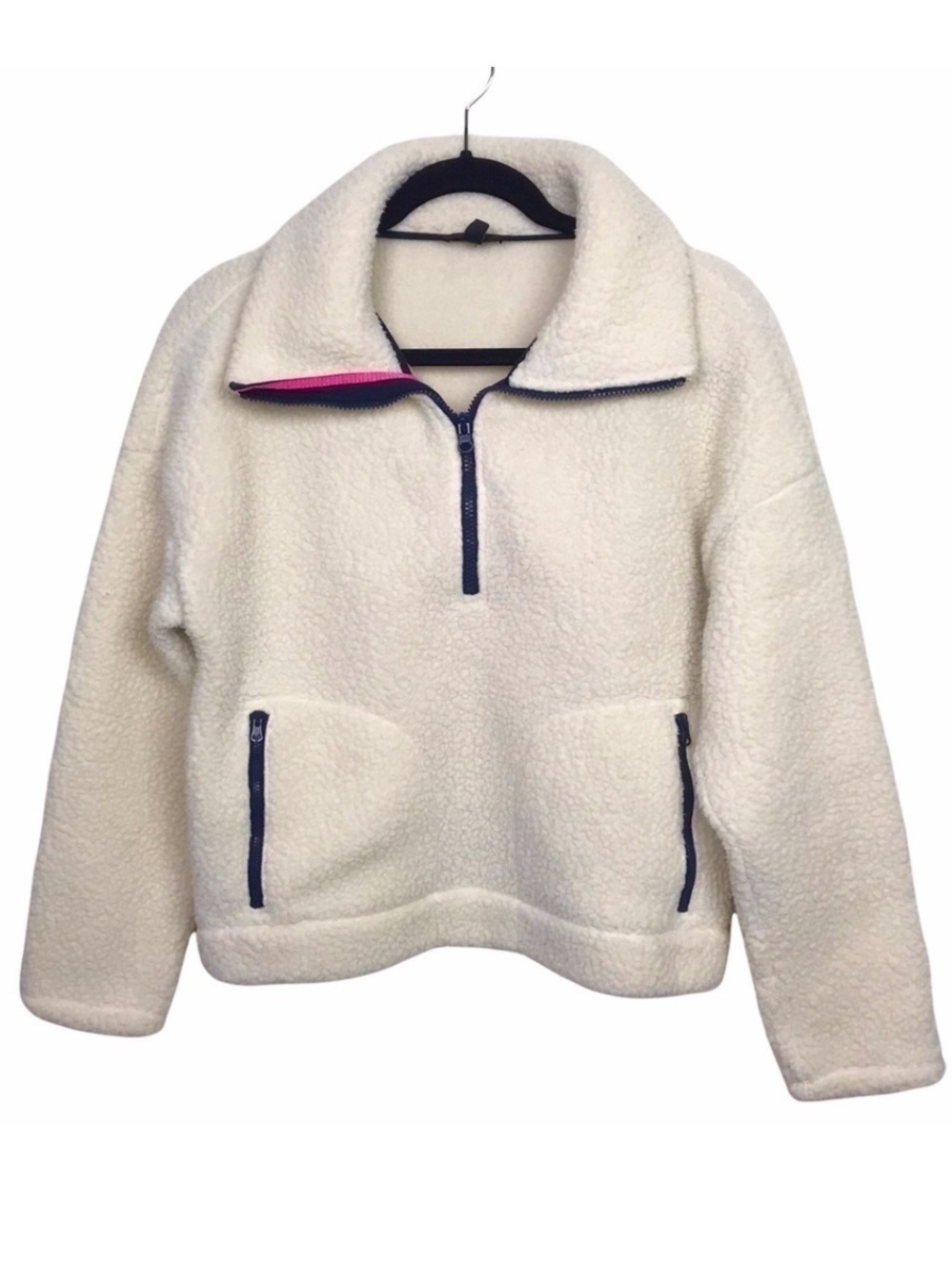 J Crew Ivory Crop Half Zip Polartec Fleece Pullover Sweater